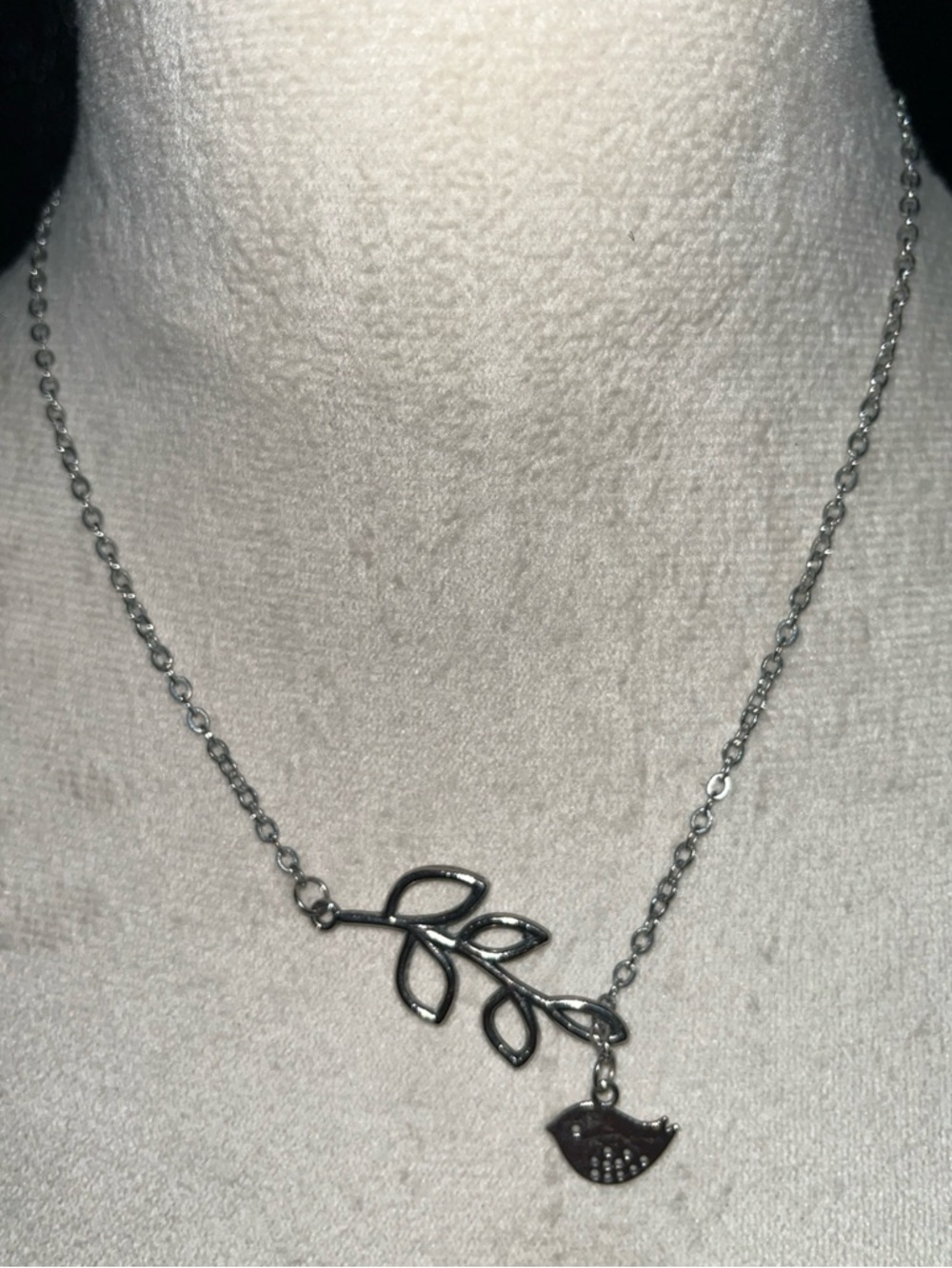 Beautiful Bird & Branch Necklace Matte Silver-Tone Adjustable Never Worn!